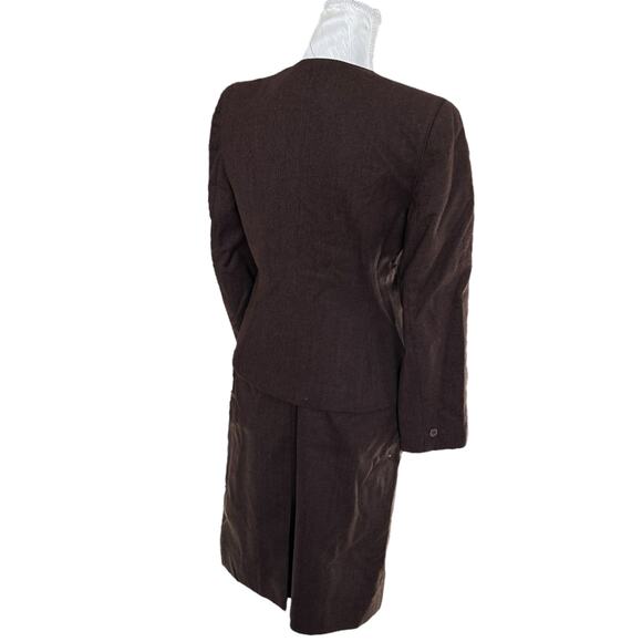 Vintage Brown 100% Wool Pin Stripe Skirt Blazer Set Womens Sz XS Business Formal - Picture 5 of 16